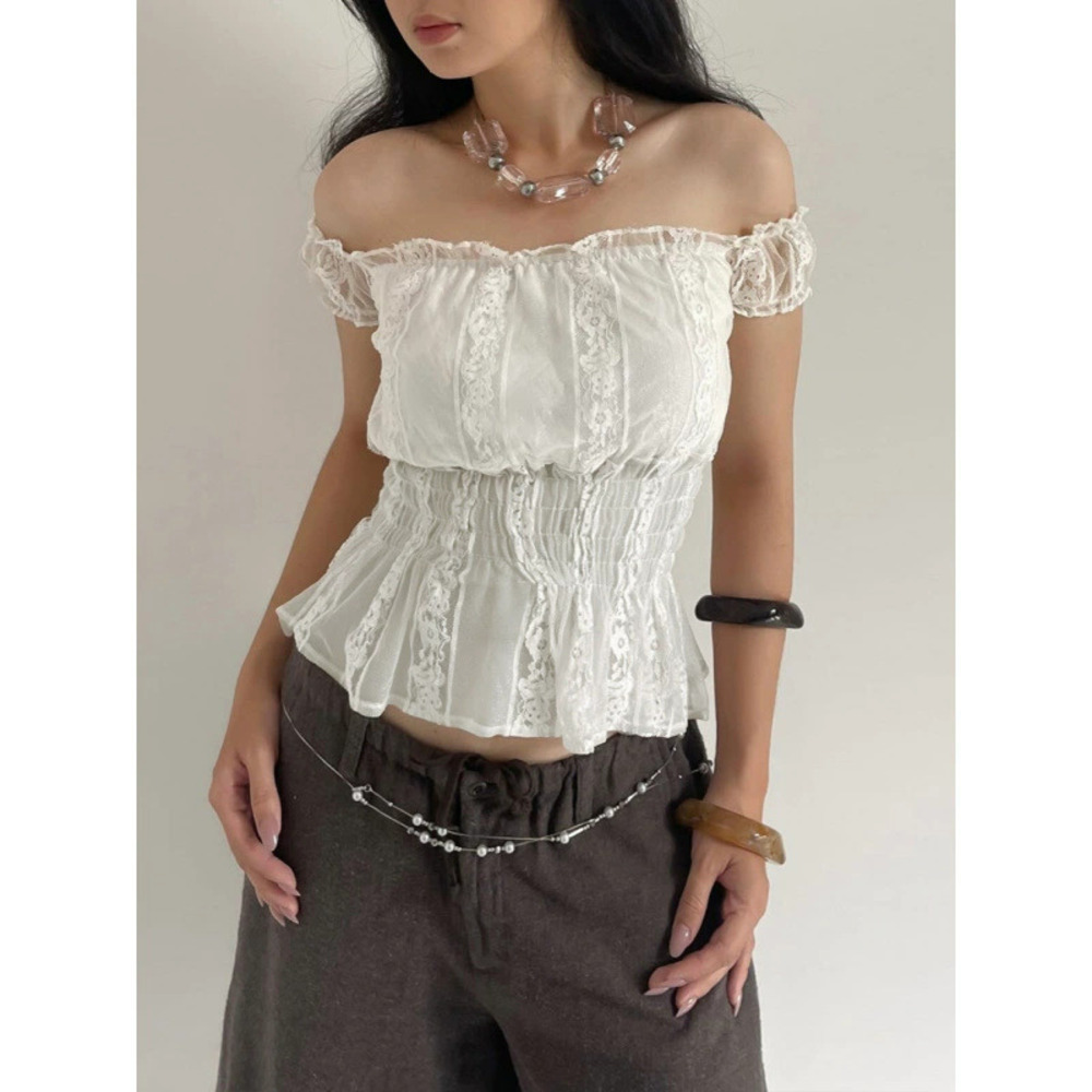 Zara Spring Off Shoulder Pleated Waist Short Sleeveless Top